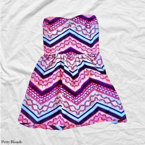 Charlotte Russe Junior Large silky strapless dress colorful fun geometric design